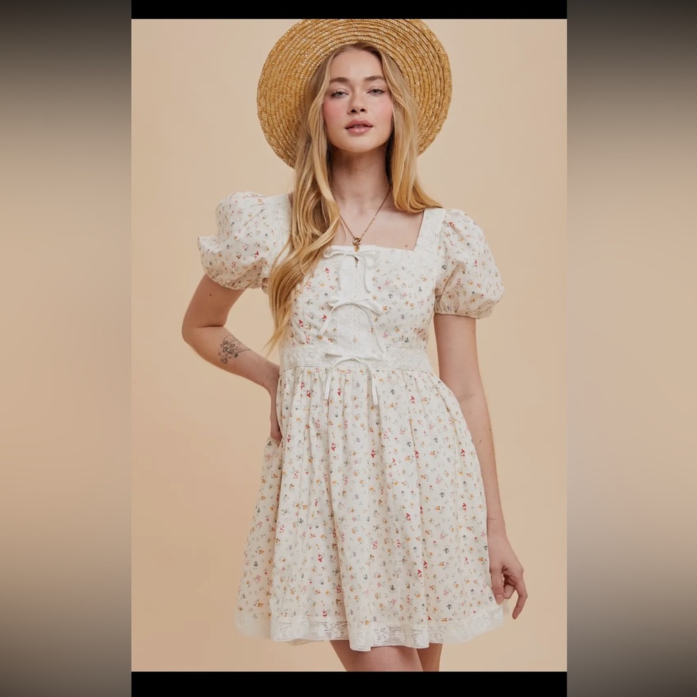 Cotton Floral Bow Mini Dress